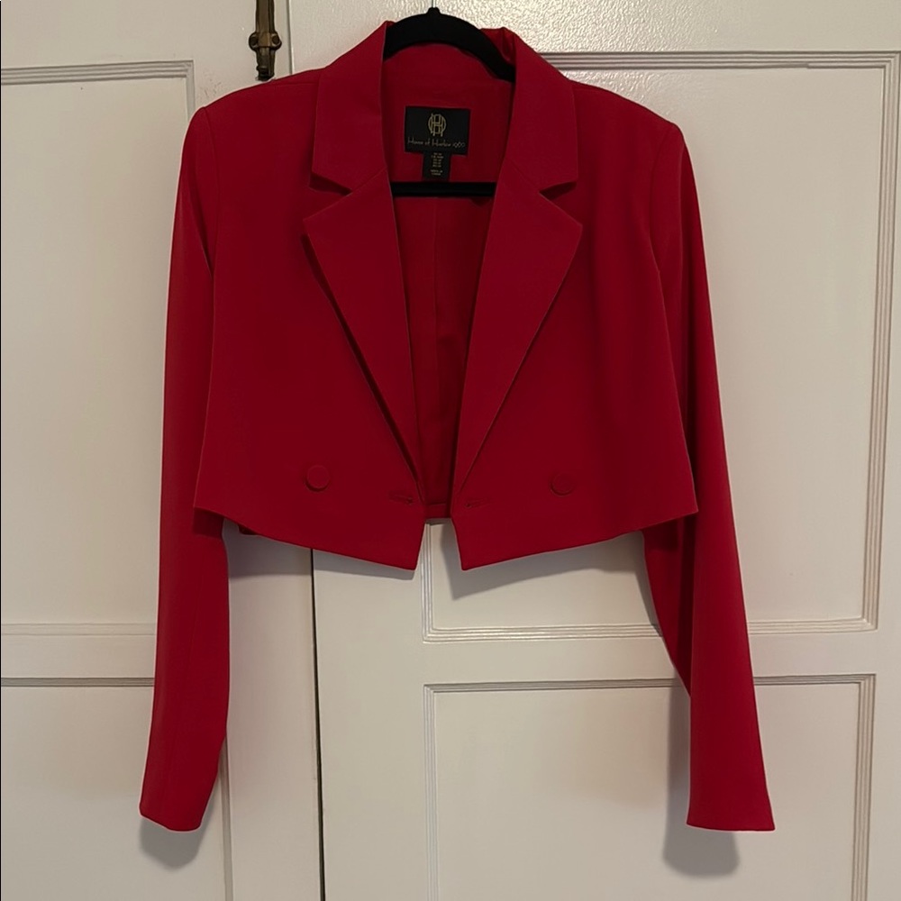 Le Suit Red Cropped Blazer Jacket